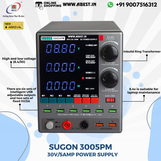 SUGON 3005PM ADJUSTABLE DIGITAL DC POWER SUPPLY WITH SHORT KILLER WITH MEMORY OPTION ( 30V~5AMP )