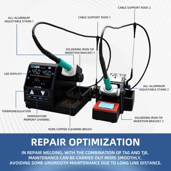 SUGON T60 DOUBLE IRON SOLDERING STATION WITH TJ8 EXTENDER - 3 PCS TIPS (C210)