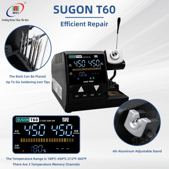 SUGON T60 DOUBLE IRON SOLDERING STATION WITH TJ8 EXTENDER - 3 PCS TIPS (C210)