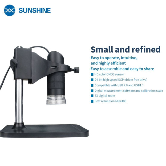 SUNSHINE DM-1000S 1000X PORTABLE USB DIGITAL MICROSCOPE GLASS MAGNIFICATION WITH ADJUSTABLE LED LIGHT