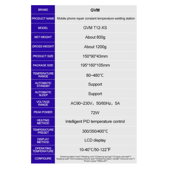 GVM T12-XS PROFESSIONAL CONSTANT TEMPERATURE SOLDERING STATION FOR MOBILE PHONE BGA REWORK