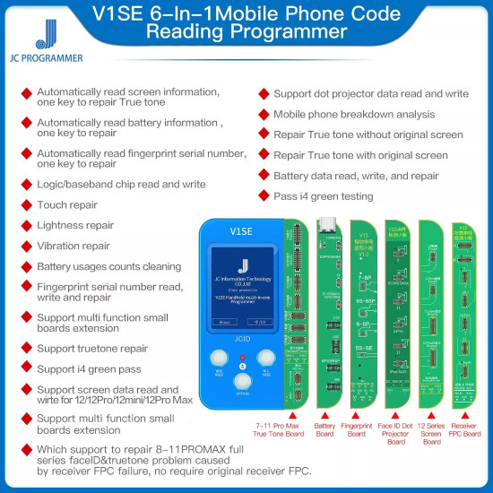 JC VISE WIFI 9 IN 1 PROGRAMMER FOR IPHONE TRUE TONE/BATTERY/FACE ID WITH 9 BOARDS