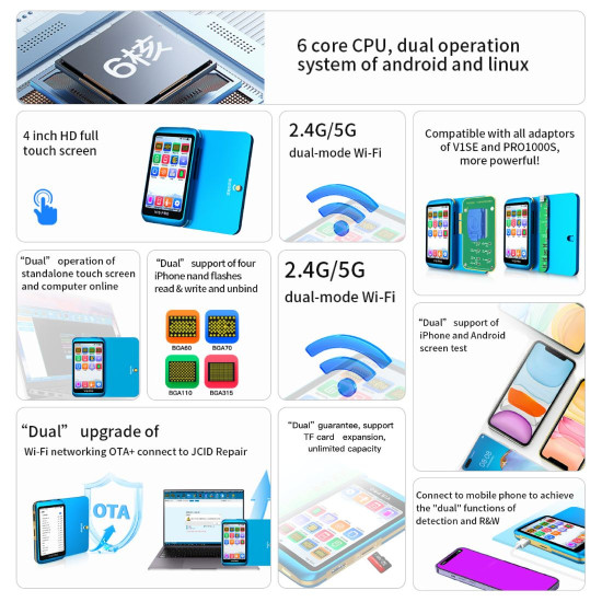 JCID V1S PRO PROGRAMMER FOR IPHONE X TO 14PM NAND REPAIR WITH 3 MODULES - BGA315 BGA110 BGA70