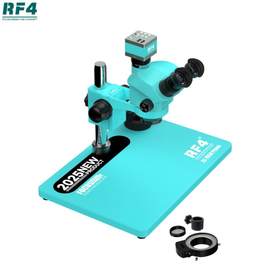 RF4 RF-7050 Prime With RF4 2KC2 HD Camera (3D Continuous Zoom) 7X~50X Trinocular Stereo Microscope With 0.5X CTV Camera Zoom Lens & LED Adjustable Light - 2025 Edition