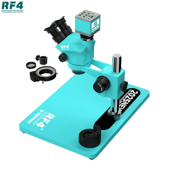 RF4 RF-7050 Prime With RF4 4KC1 HD Camera (3D Continuous Zoom) 7X~50X Trinocular Stereo Microscope With 0.5X CTV Camera Zoom Lens & LED Adjustable Light - 2025 Edition