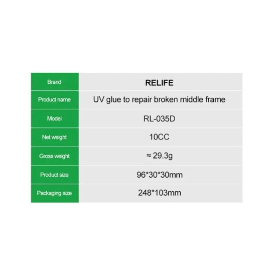 RELIFE RL-035D UV GLUE FAST CURING STRONG ADHESION SUITABLE FOR MOBILE PHONE MIDDLE FRAME REPAIR