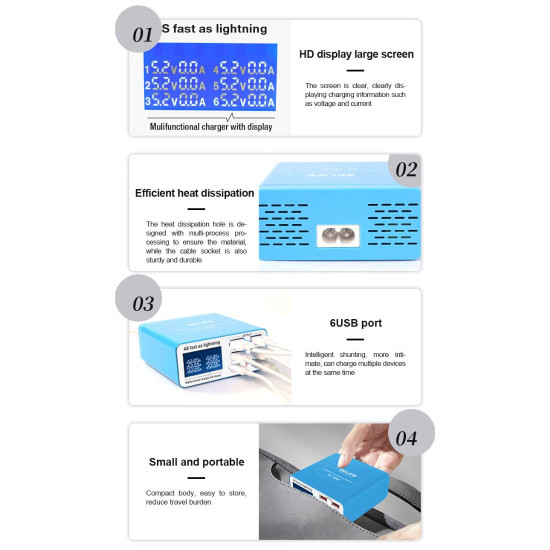 RELIFE RL-304P SMART 6-PORT DIGITAL DISPLAY LIGHTNING CHARGER