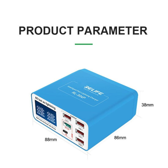 RELIFE RL-304P SMART 6-PORT DIGITAL DISPLAY LIGHTNING CHARGER