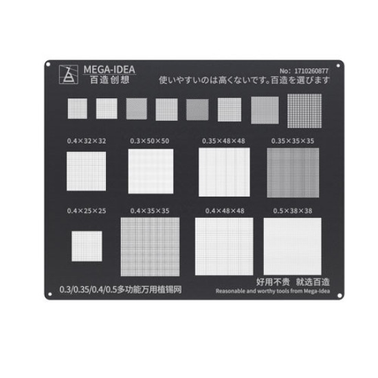 QIANLI MEGA IDEA (BZ 26) 0.12MM BLACK STENCIL UNIVERSAL 0.3/0.35/0.4/0.5 MULTIFUNCTIONAL REBALLING STENCILS