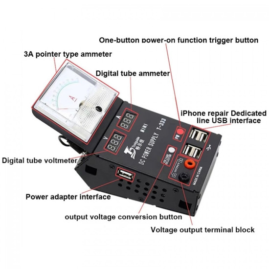 TOOLGUIDE T-333 MINI DIGITAL DC POWER SUPPLY AC INPUT 0-3A 4.2V/5.02V