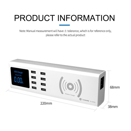 SUNSHINE SS-309WD 8 PORT QUICK USB MULTI CHARGER WITH WIRELESS