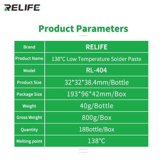 RELIFE RL-404 LOW TEMPERATURE SOLDERING PASTE - 138°C