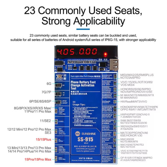 SUNSHINE SS-915 (V9.0) BATTERY CHARGING AND BATTERY ACTIVATION BOARD FOR IPHONE AND ANDROID