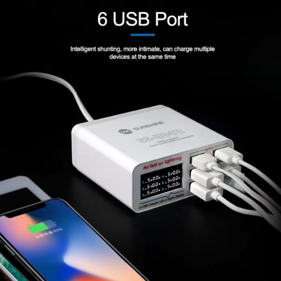 SUNSHINE SS-304Q 6 PORT USB SMART LIGHTNING CHARGER