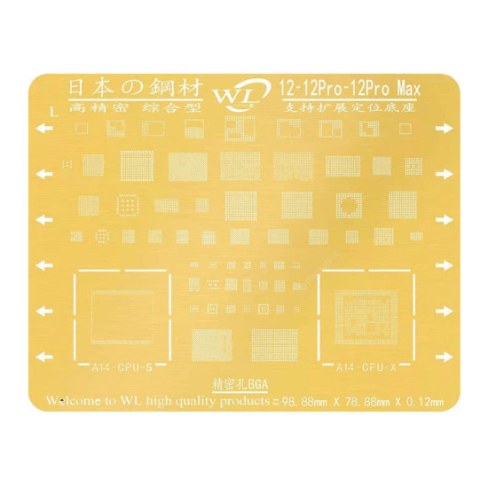 WL GOLD BGA CPU IC REBALLING STENCIL TIN NET FOR IPHONE 12/12 PRO/12 PRO MAX  