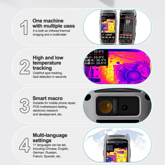Sunshine TB-10 Pro Handheld Thermal Imager With Digital Multimeter for PCB Repair | Temperature & Voltage Measurement Sunshine TB-10 Pro Handheld Thermal Imager With Digital Multimeter for PCB Repair | Temperature & Voltage Measurement