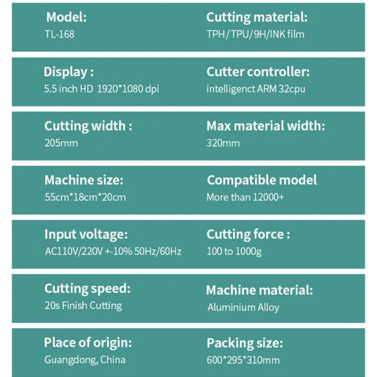 TUOLI TL-168 PLUS SCREEN GUARD CUTTING MACHINE FOR MOBILE PHONE FRONT AND BACK FILM WITH LIFETIME FREE CUT