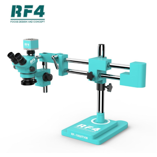 Rf4 RF-7050TVW With RF4 4K Camera (3D Continuous Zoom) 7X-50X 360° Swiveling Trinocular Microscope With Zooming 0.5X CTV Camera Lens & Light