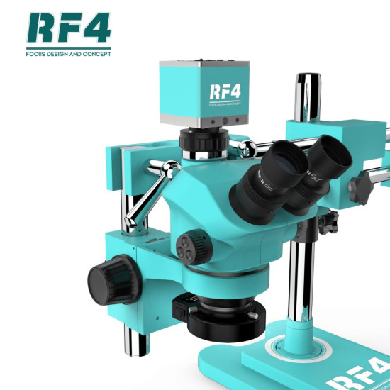 Rf4 RF-7050TVW With RF4 4K Camera (3D Continuous Zoom) 7X-50X 360° Swiveling Trinocular Microscope With Zooming 0.5X CTV Camera Lens & Light