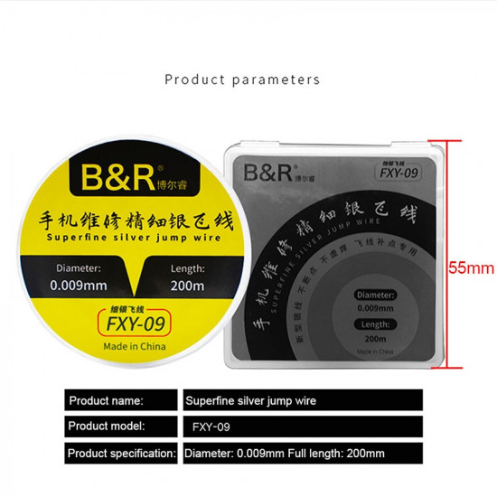 B&R FXY-09 SUPERFINE SILVER JUMPER WIRE FOR PCB REPAIR - 0.009MM