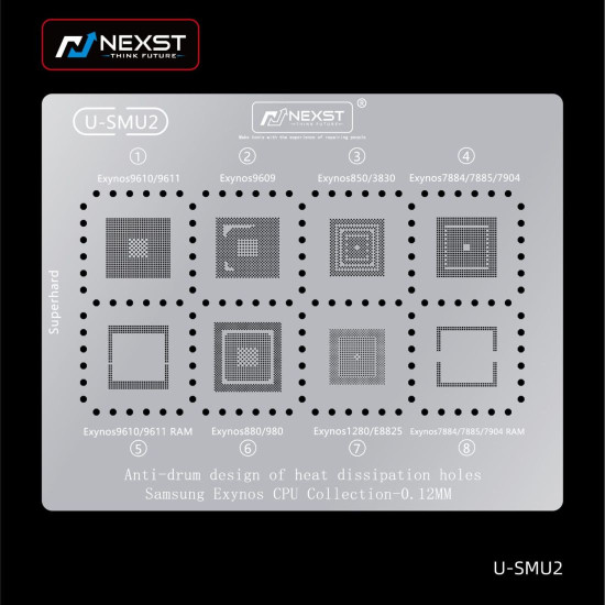 NEXST U-SMU2 CPU BGA REBALLING STENCIL FOR SAMSUNG EXYNOS - 0.12MM