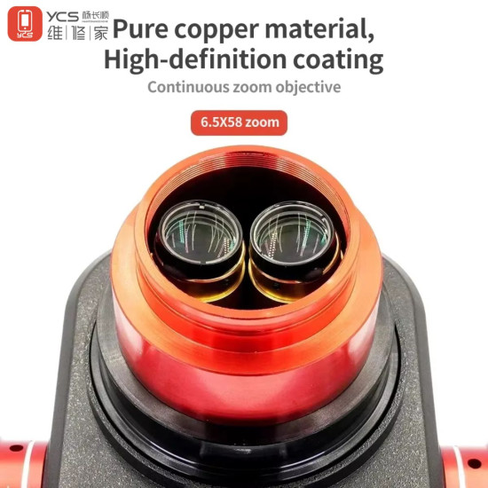 YCS 6558X (3D Continuous Zoom) 6.5X~58X Trinocular Stereo Microscope With 0.5X CTV Camera Zoom Lens & 144 LED Adjustable Light YCS 6558X (3D Continuous Zoom) 6.5X~58X Trinocular Stereo Microscope With 0.5X CTV Camera Zoom Lens & 144 LED Adjustable Light