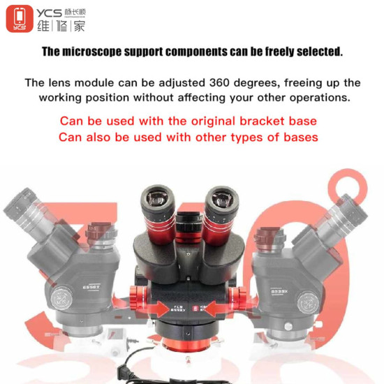 YCS 6558X (3D Continuous Zoom) 6.5X~58X Trinocular Stereo Microscope With 0.5X CTV Camera Zoom Lens & 144 LED Adjustable Light YCS 6558X (3D Continuous Zoom) 6.5X~58X Trinocular Stereo Microscope With 0.5X CTV Camera Zoom Lens & 144 LED Adjustable Light