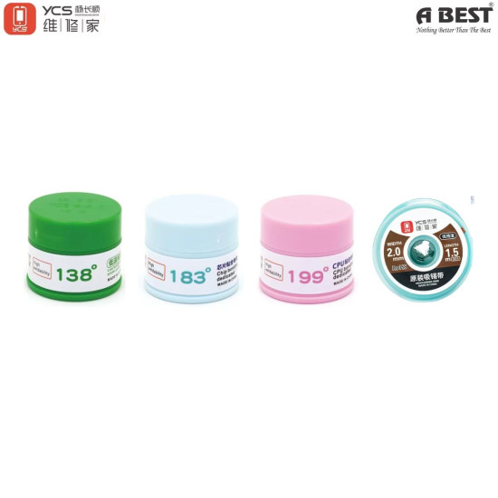 YCS 4 IN ONE SOLDER PASTE SET 138℃/183℃/199℃ WITH YCS 2015 DESOLDER WICK 