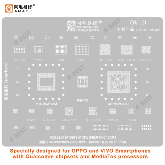 Premium Amaoe OV-9 Stencil For Oppo|Vivo OV 9 CPU Repair 0.12mm Premium Amaoe OV-9 Stencil For Oppo|Vivo OV 9 CPU Repair 0.12mm