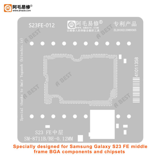 AMAOE S23 FE-012 Middle Frame BGA Reballing Stencil for Samsung Galaxy S23 FE Repair AMAOE S23 FE-012 Middle Frame BGA Reballing Stencil for Samsung Galaxy S23 FE Repair