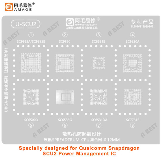 Amaoe U-Scu2 Stencil for SCU2 Power IC Repair 0.12mm Amaoe U-Scu2 Stencil for SCU2 Power IC Repair 0.12mm