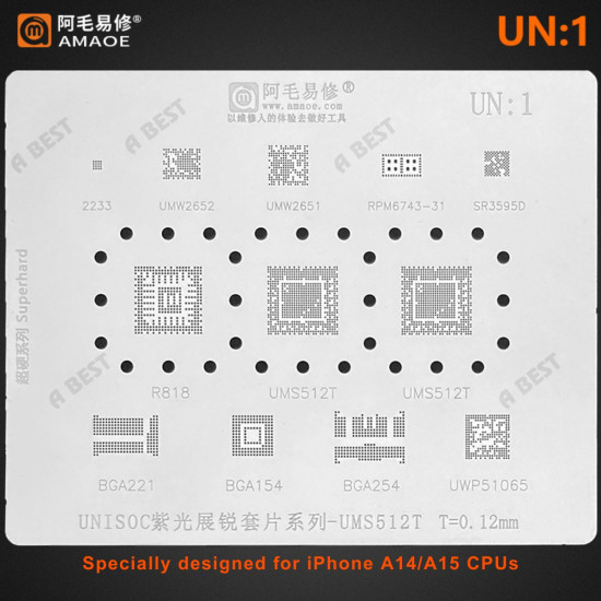 Amaoe UN-1 BGA STENCIL For iPhone 12 / 13 ProMax CPU Reballing Template Amaoe UN-1 BGA STENCIL For iPhone 12 / 13 ProMax CPU Reballing Template